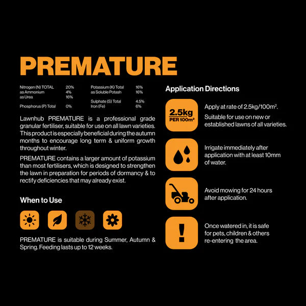 Premature 20-0-16 + 6% Fe Lawn Fertiliser - 5KG