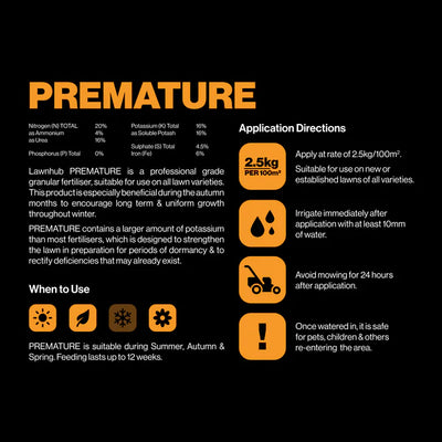 Premature 20-0-16 + 6% Fe Lawn Fertiliser - 5KG